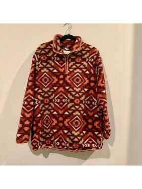 Mountain and Isles Southwestern sherpa fleece quarter zip pullover size L